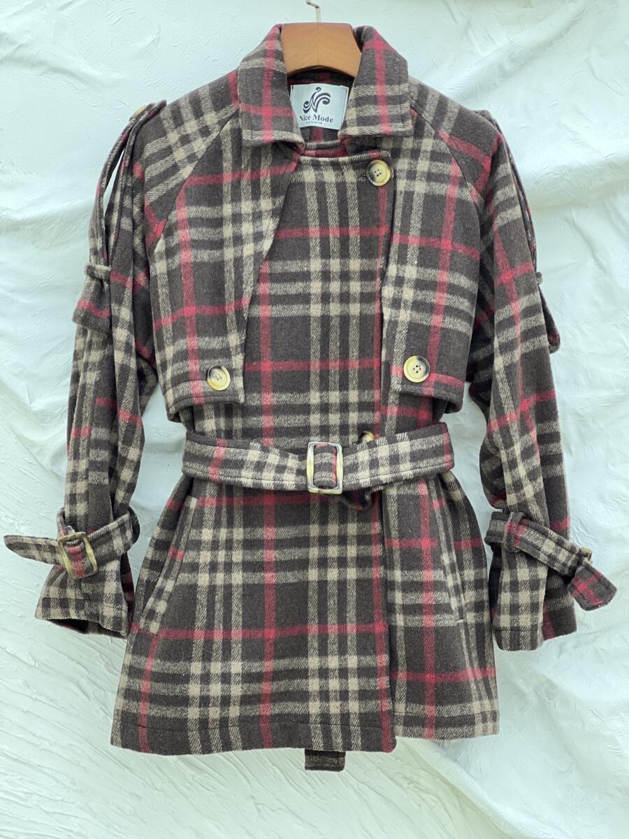 پالتو موهر یقه طرح دوبل چهارخونه آستردارpd330-15