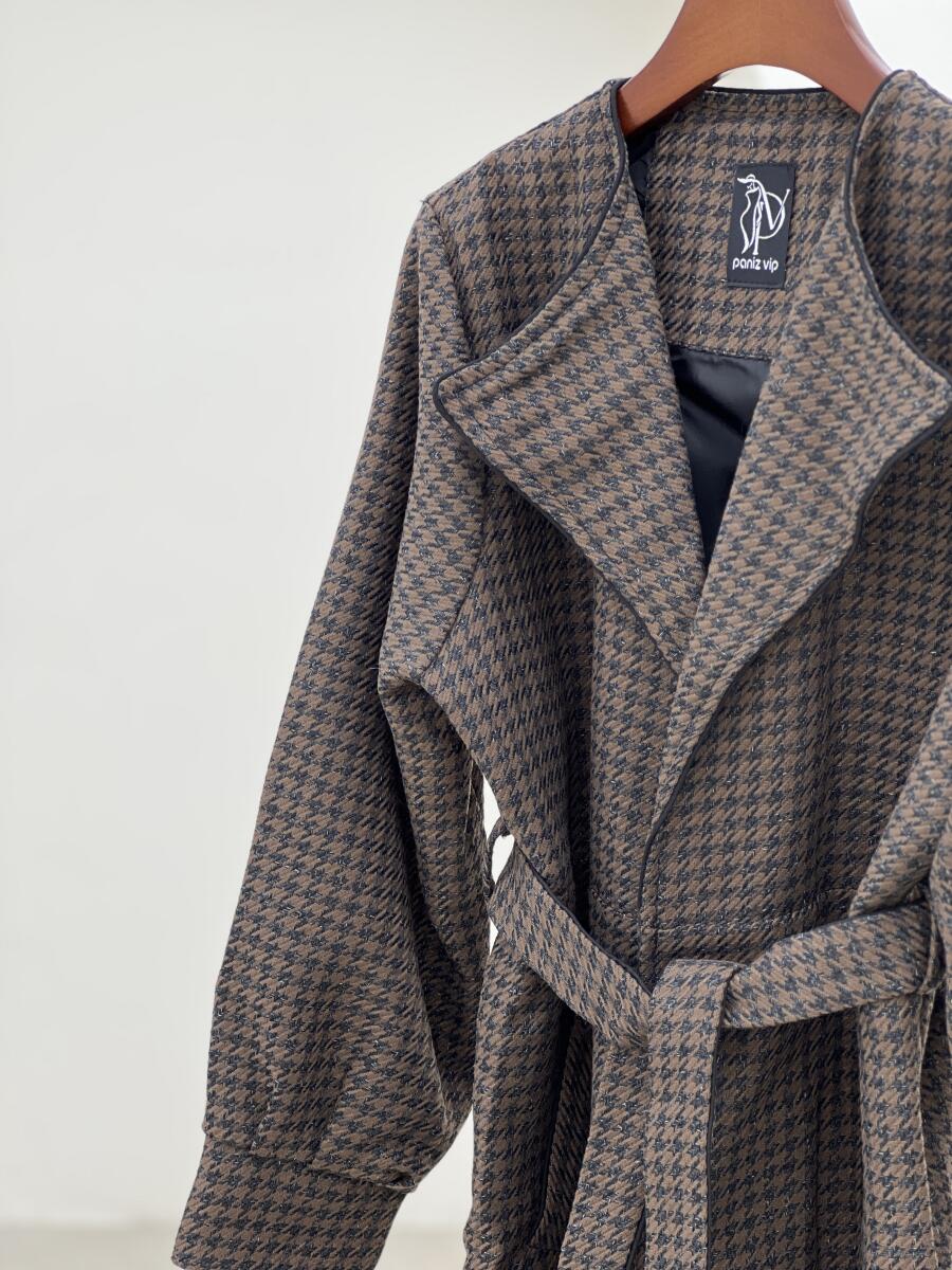 پالتو طرح بافت طرح پیچازی کمربنددار آستردار pd333-10