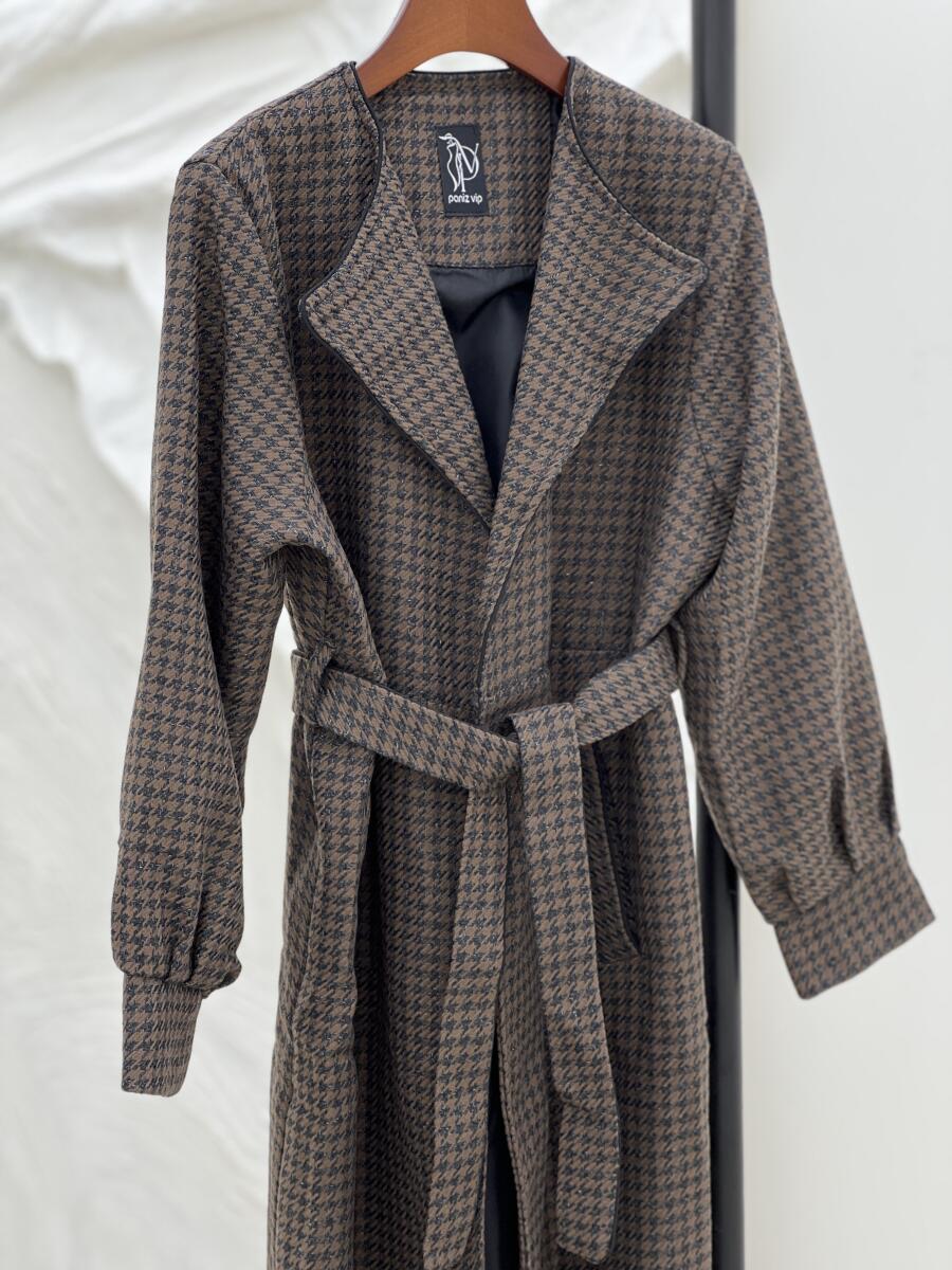 پالتو طرح بافت طرح پیچازی کمربنددار آستردار pd333-10