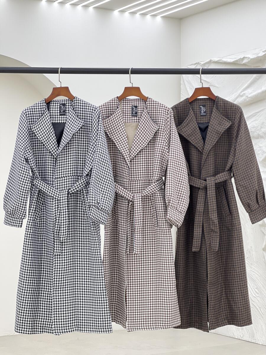 پالتو طرح بافت طرح پیچازی کمربنددار آستردار pd333-10