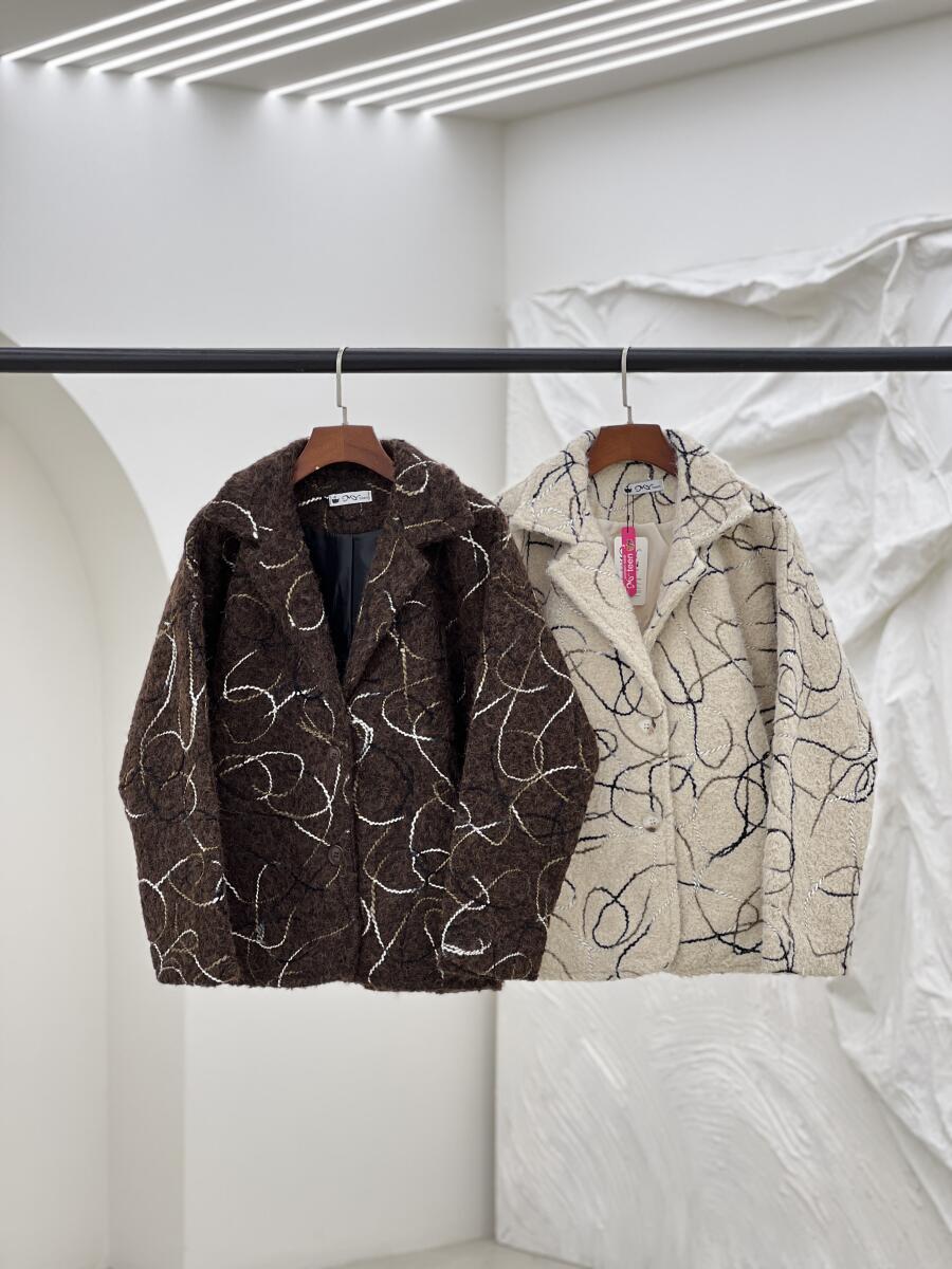 پالتو کتی موهر پشمی گلدوزی شده 2دکمه آستردار pd343-12