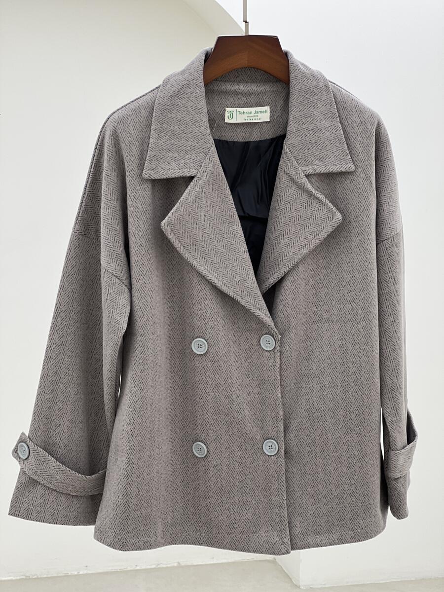 پالتو موهر کتی طرح جناغی آستین پاگون دار آستردار pd340-12