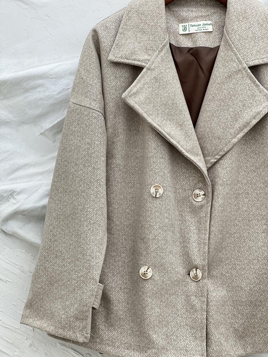 پالتو موهر کتی طرح جناغی آستین پاگون دار آستردار pd340-12