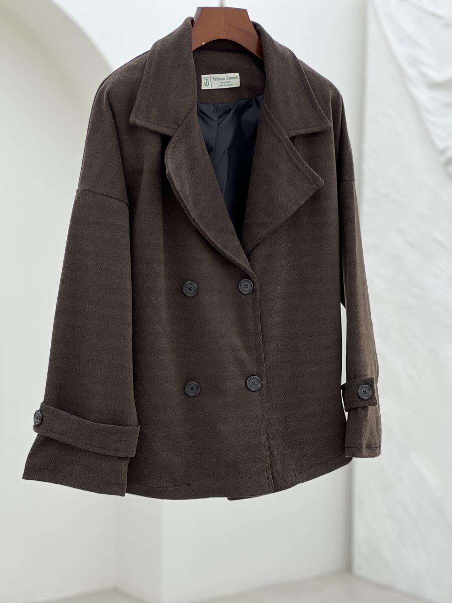 پالتو موهر کتی طرح جناغی آستین پاگون دار آستردار pd340-12