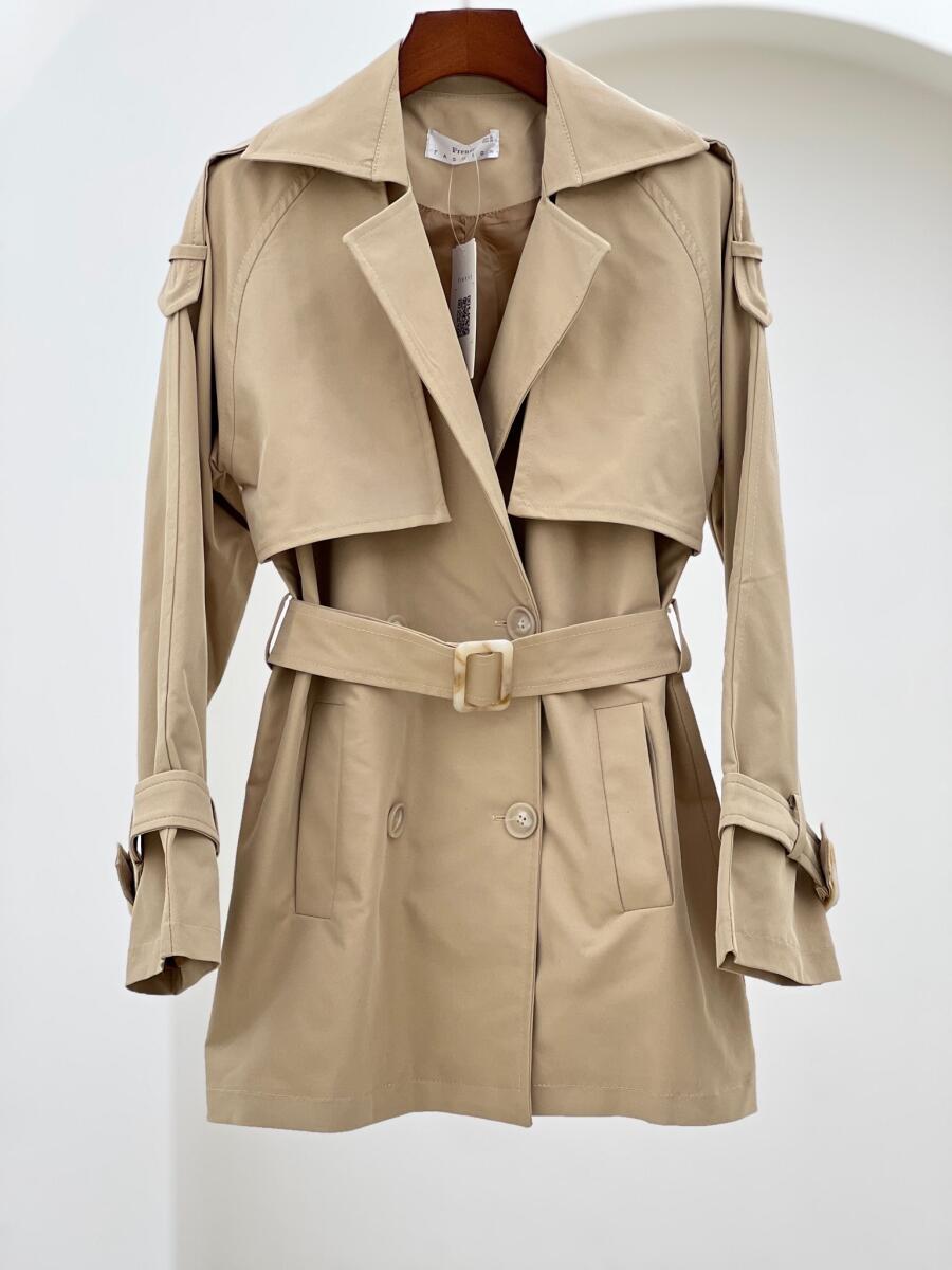 ترنچ کت کتان آستین کمربندی آستردار pd338-12