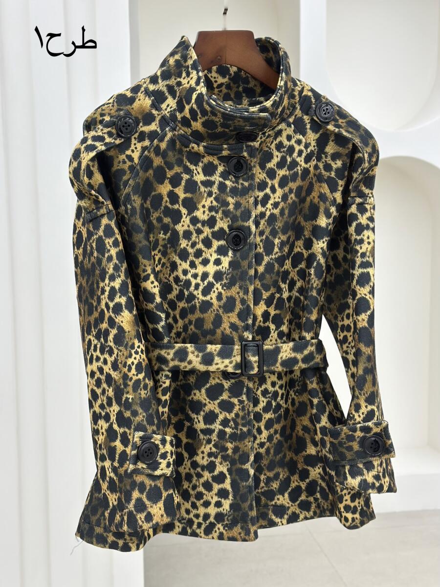 پالتو موهر طرح پلنگی یقه ایستاده آستردار pd388-7