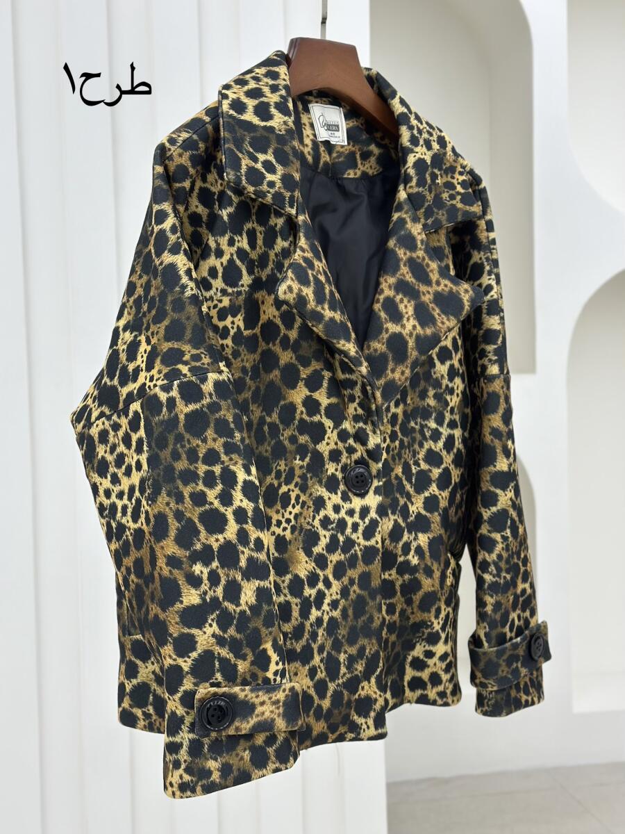 پالتو کتی طرح پلنگی آستین پاگون دار آستردار pd386-14