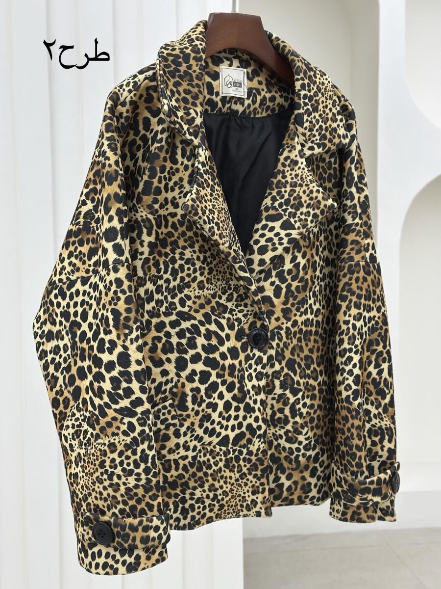 پالتو کتی طرح پلنگی آستین پاگون دار آستردار pd386-14