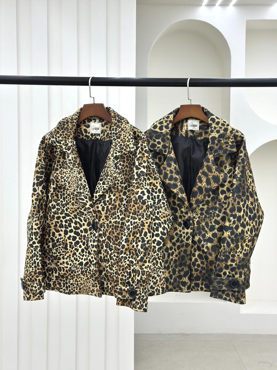 پالتو کتی طرح پلنگی آستین پاگون دار آستردار pd386-14