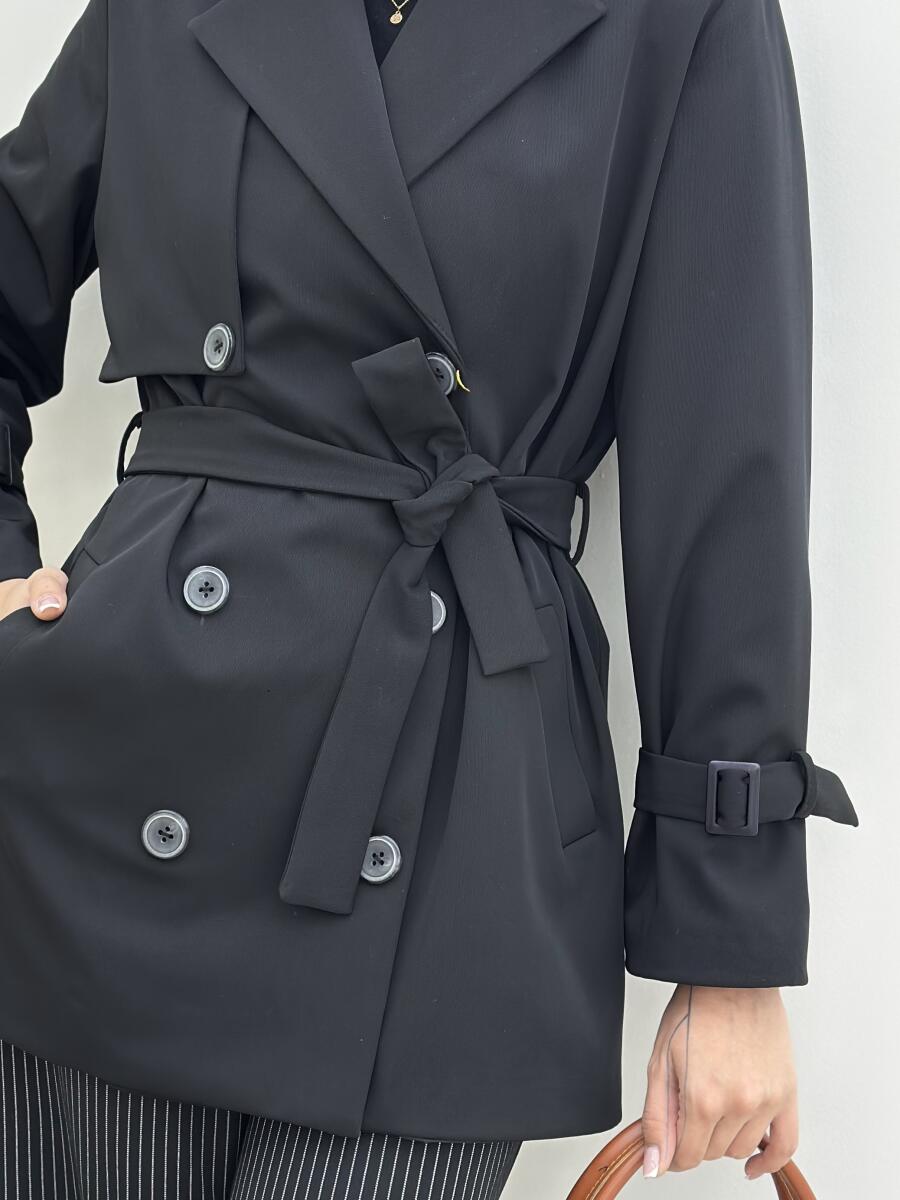 ترنچ کت کتان آستین کمربندی آستردار pd398-5