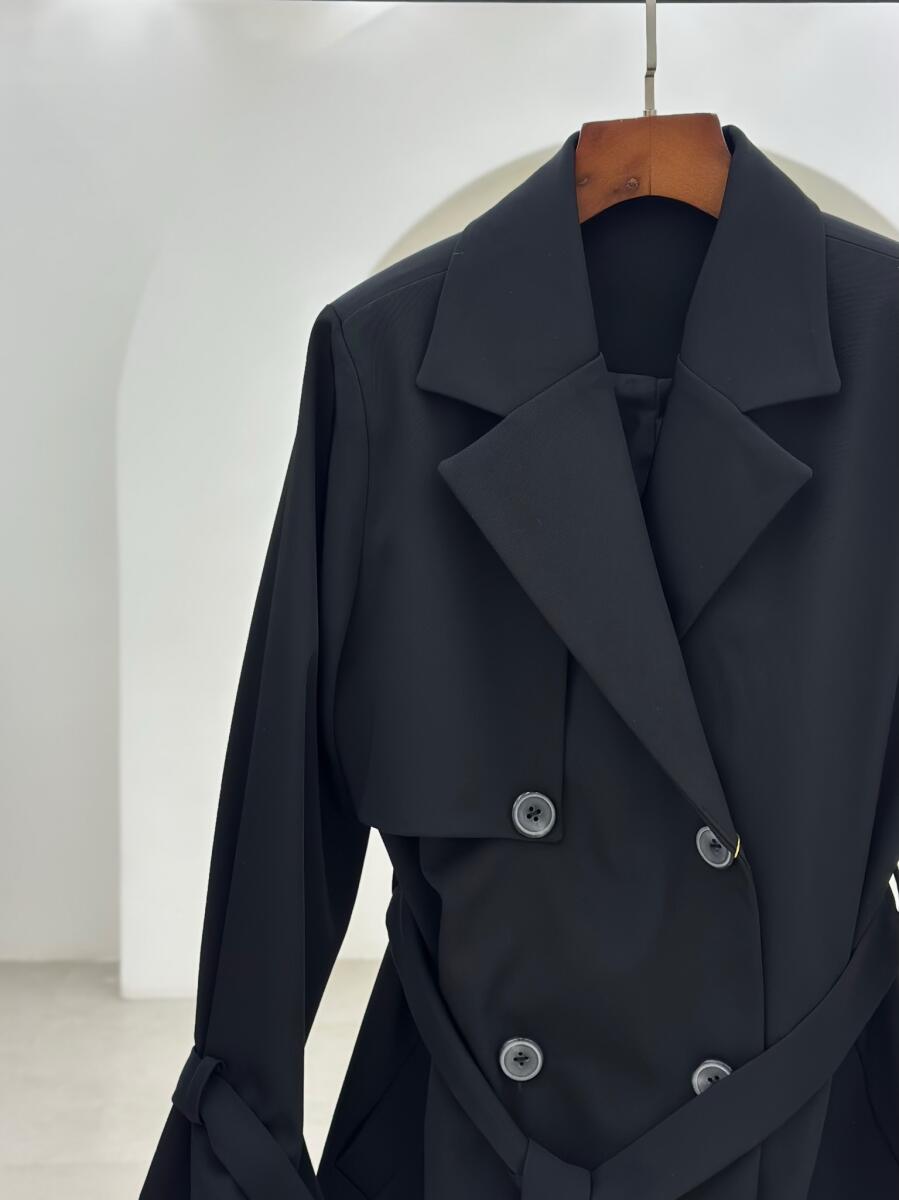 ترنچ کت کتان آستین کمربندی آستردار pd398-5