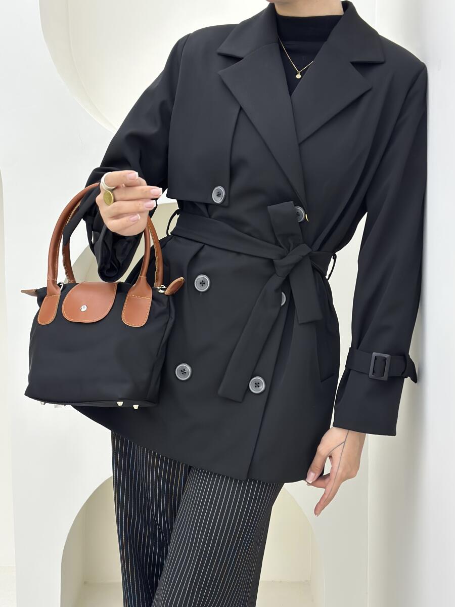 ترنچ کت کتان آستین کمربندی آستردار pd398-5