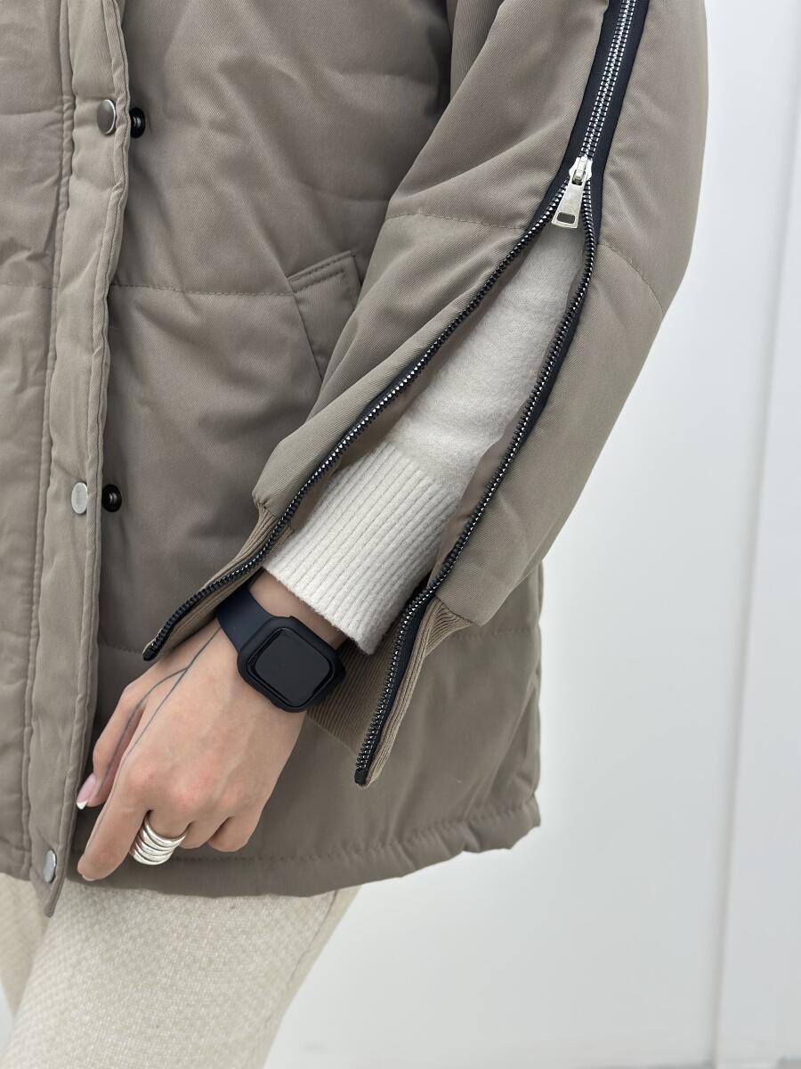 کاپشن کتان داخل پشم شیشه کلاهدار pd397-6