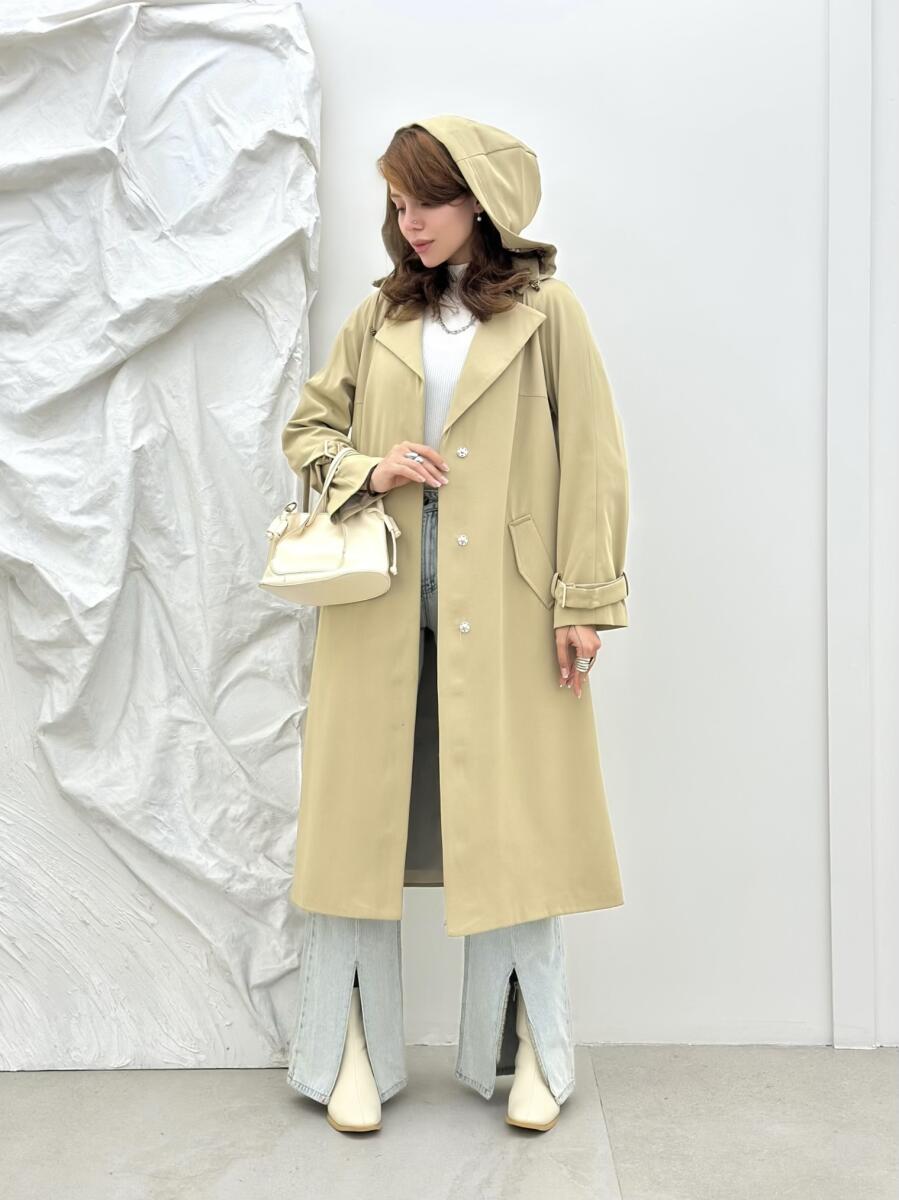 بارانی کتان دکمه دار آستین کمربندی کلاه دار آستردار pd395-8