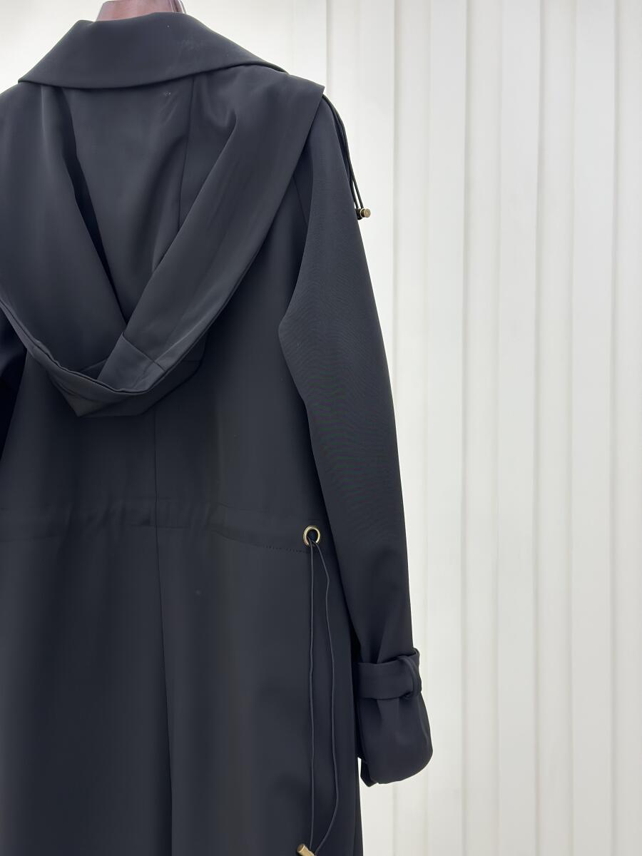 بارانی کتان دکمه دار آستین کمربندی کلاه دار آستردار pd395-8