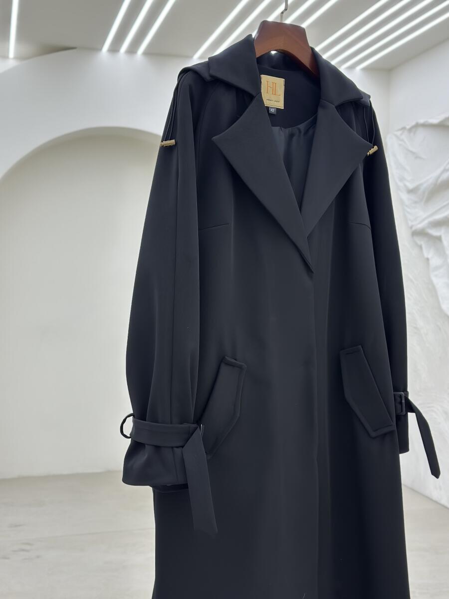 بارانی کتان دکمه دار آستین کمربندی کلاه دار آستردار pd395-8