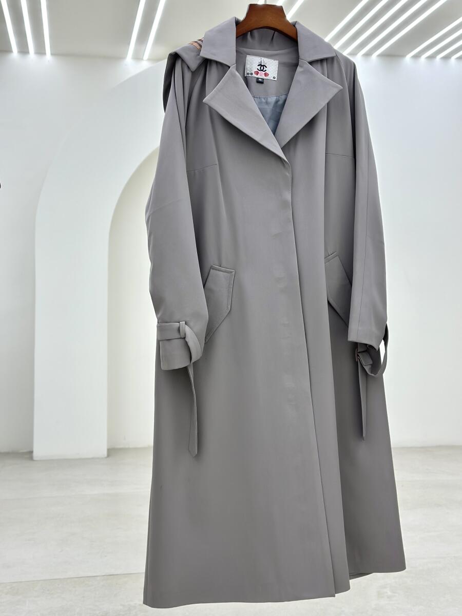 بارانی کتان دکمه دار آستین کمربندی کلاه دار آستردار pd395-8