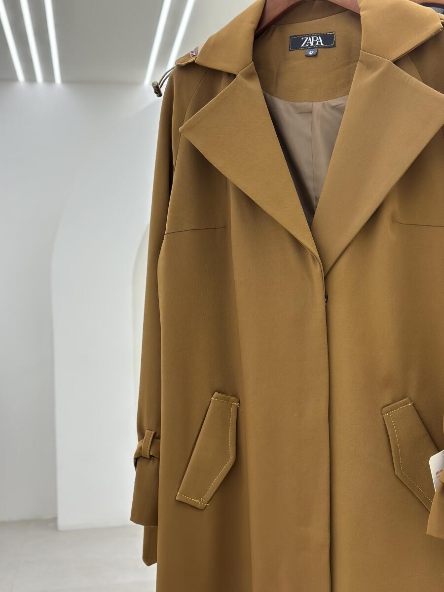 بارانی کتان دکمه دار آستین کمربندی کلاه دار آستردار pd395-8