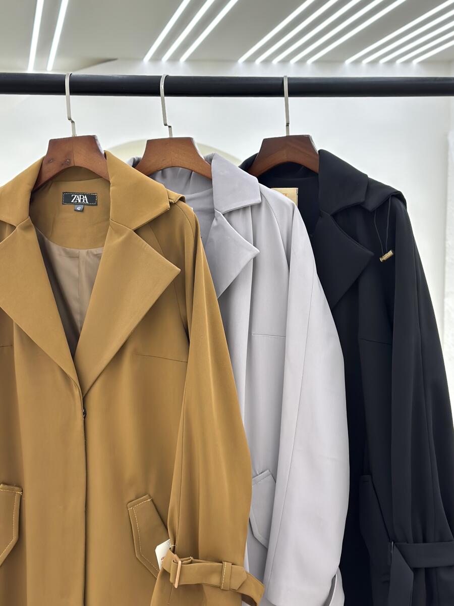 بارانی کتان دکمه دار آستین کمربندی کلاه دار آستردار pd395-8