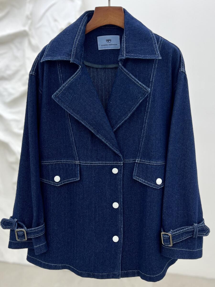 کت جین پاییزه یقه انگلیسی آستین کمربندی pd422-5