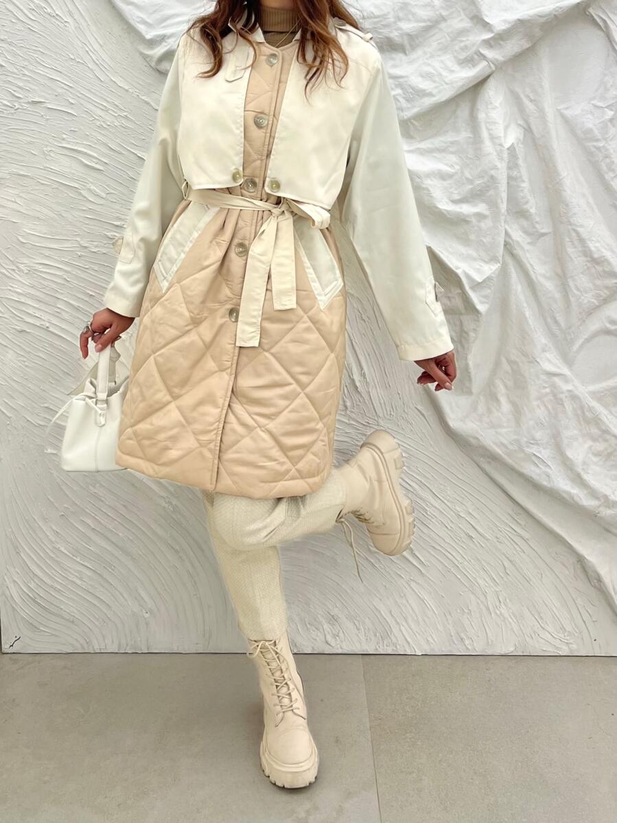 پالتو کاپشنی دکمه دار سرشانه پاگون دار آستردار pd420-9