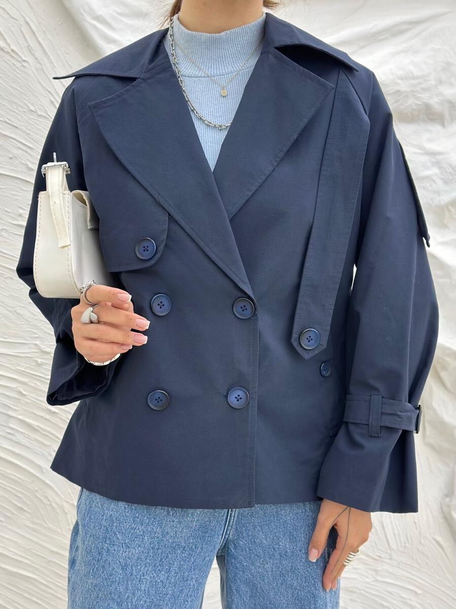 ترنچ کت کتان آستین کمربندی آستردار pd417-14