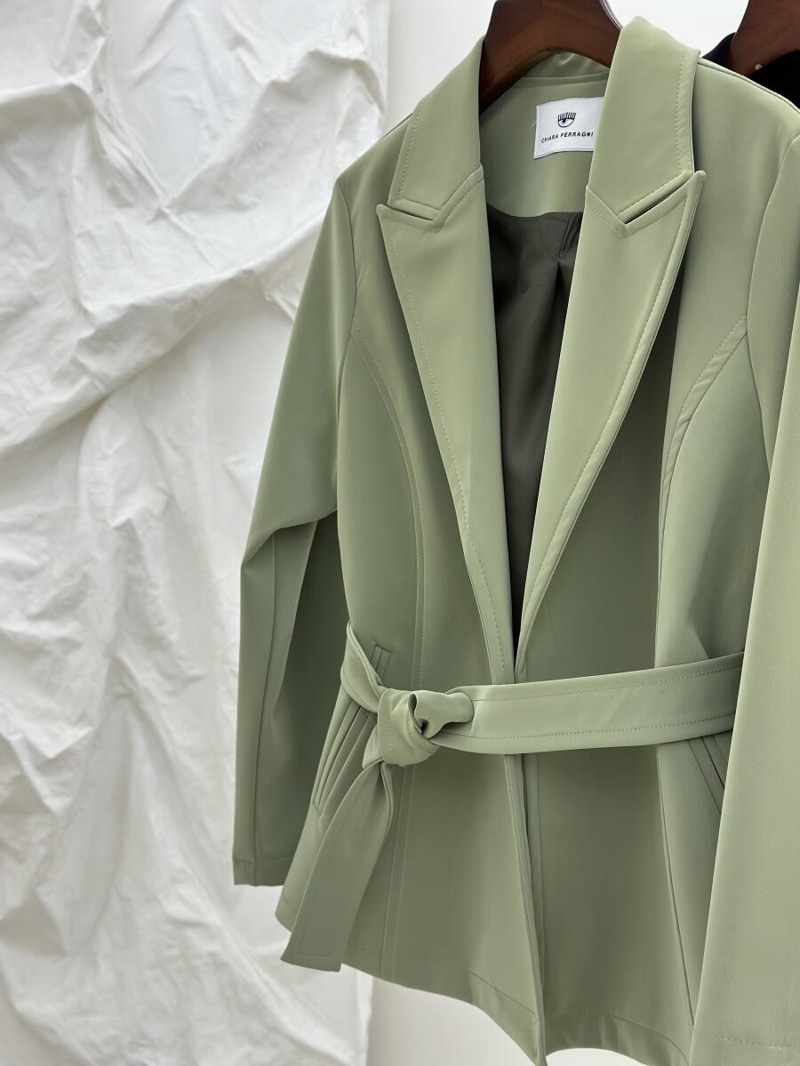 پالتو کتی چرم سیلیکونی کمربنددار آستردار pd456-11