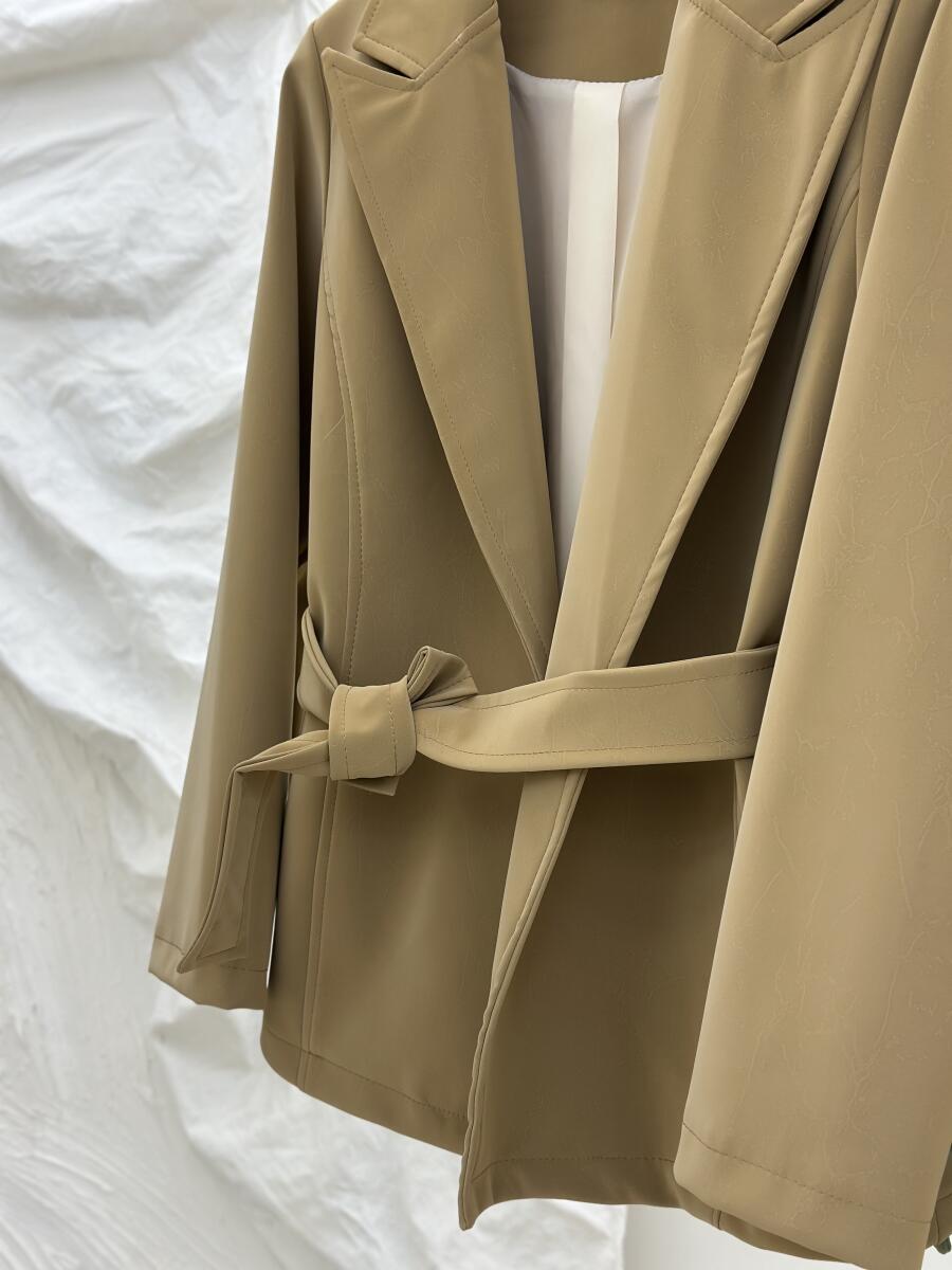 پالتو کتی چرم سیلیکونی کمربنددار آستردار pd456-11