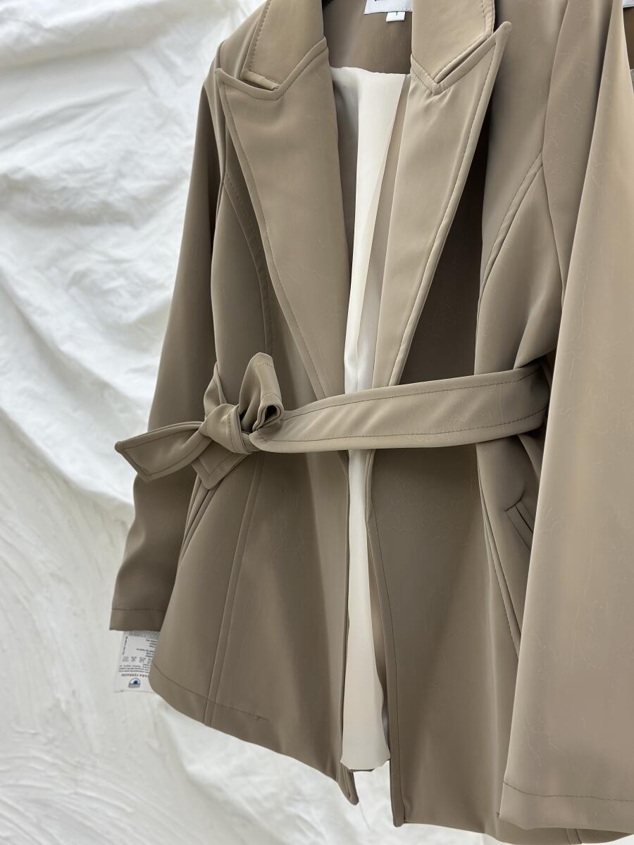 پالتو کتی چرم سیلیکونی کمربنددار آستردار pd456-11