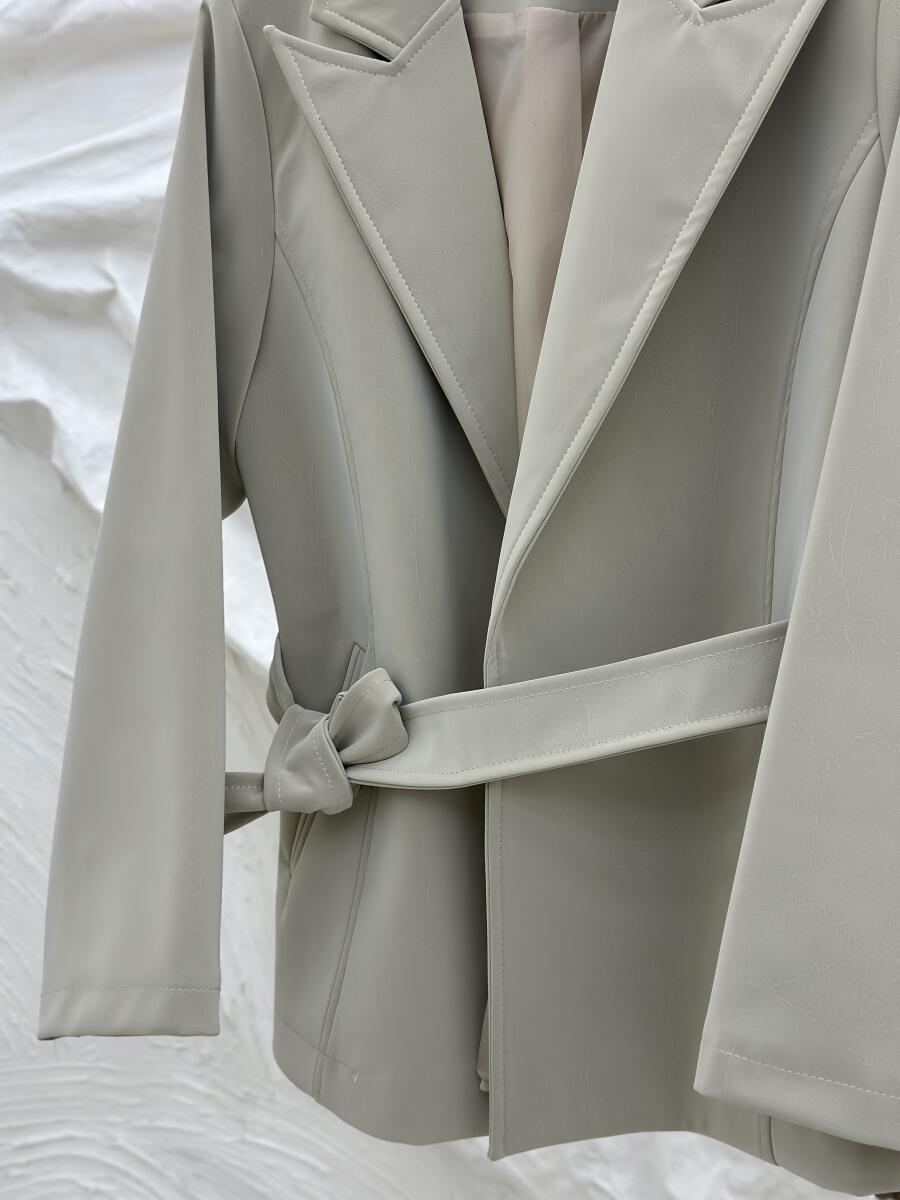 پالتو کتی چرم سیلیکونی کمربنددار آستردار pd456-11