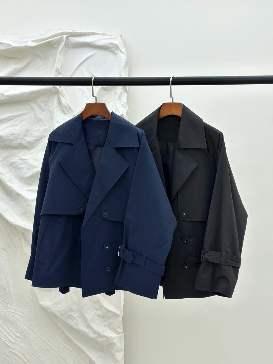 بارانی کتان یقه طرح دوبل آستین کمربندی آستردار pd454-11