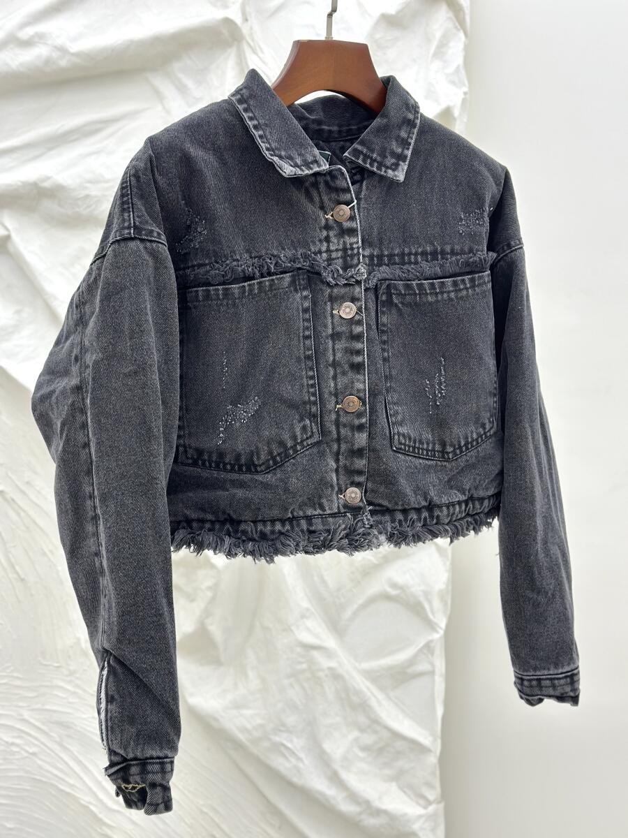 کت جین کراپی داخل تدی دکمه دار pd463-8