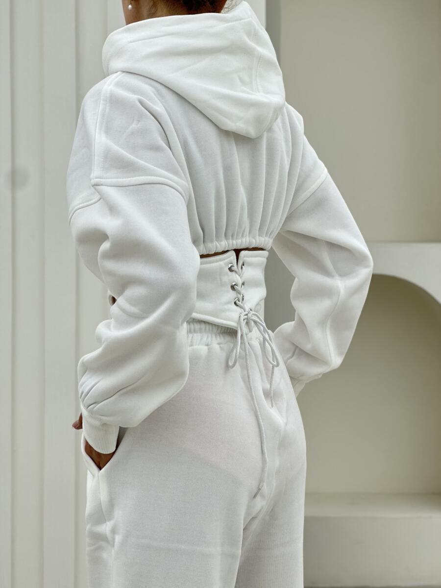 ست 2تیکه هودی کراپی کمربنددار و شلوار پارچه دورس pd476-13