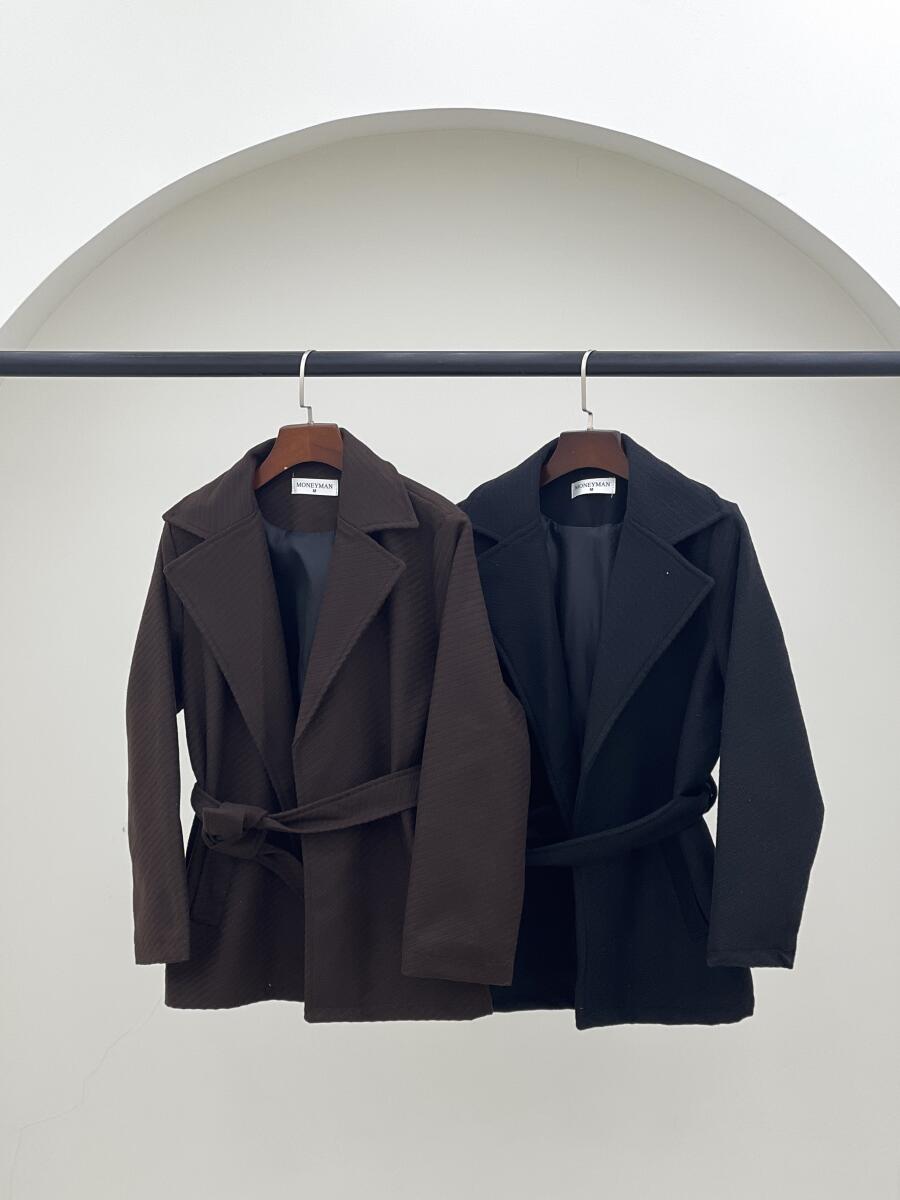 پالتو موهر کتی یقه انگلیسی کمربنددار آستردار pd474-13