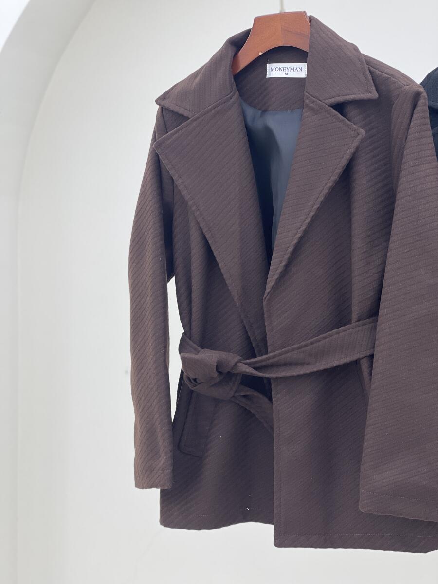 پالتو موهر کتی یقه انگلیسی کمربنددار آستردار pd474-13