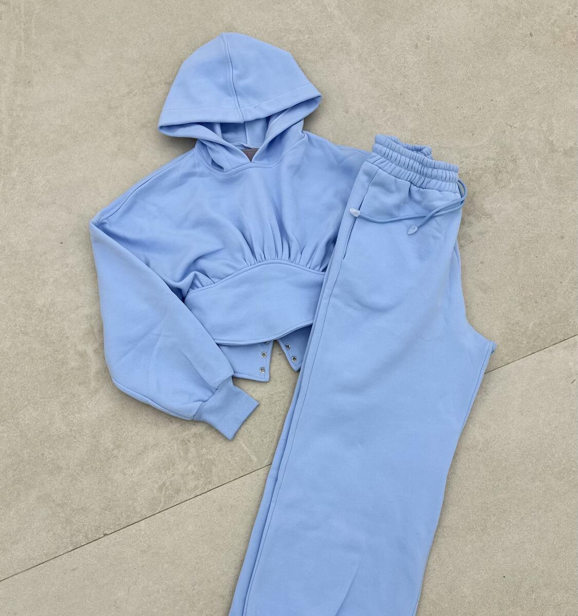 ست 2تیکه هودی کراپی کمربنددار و شلوار پارچه دورس pd476-13