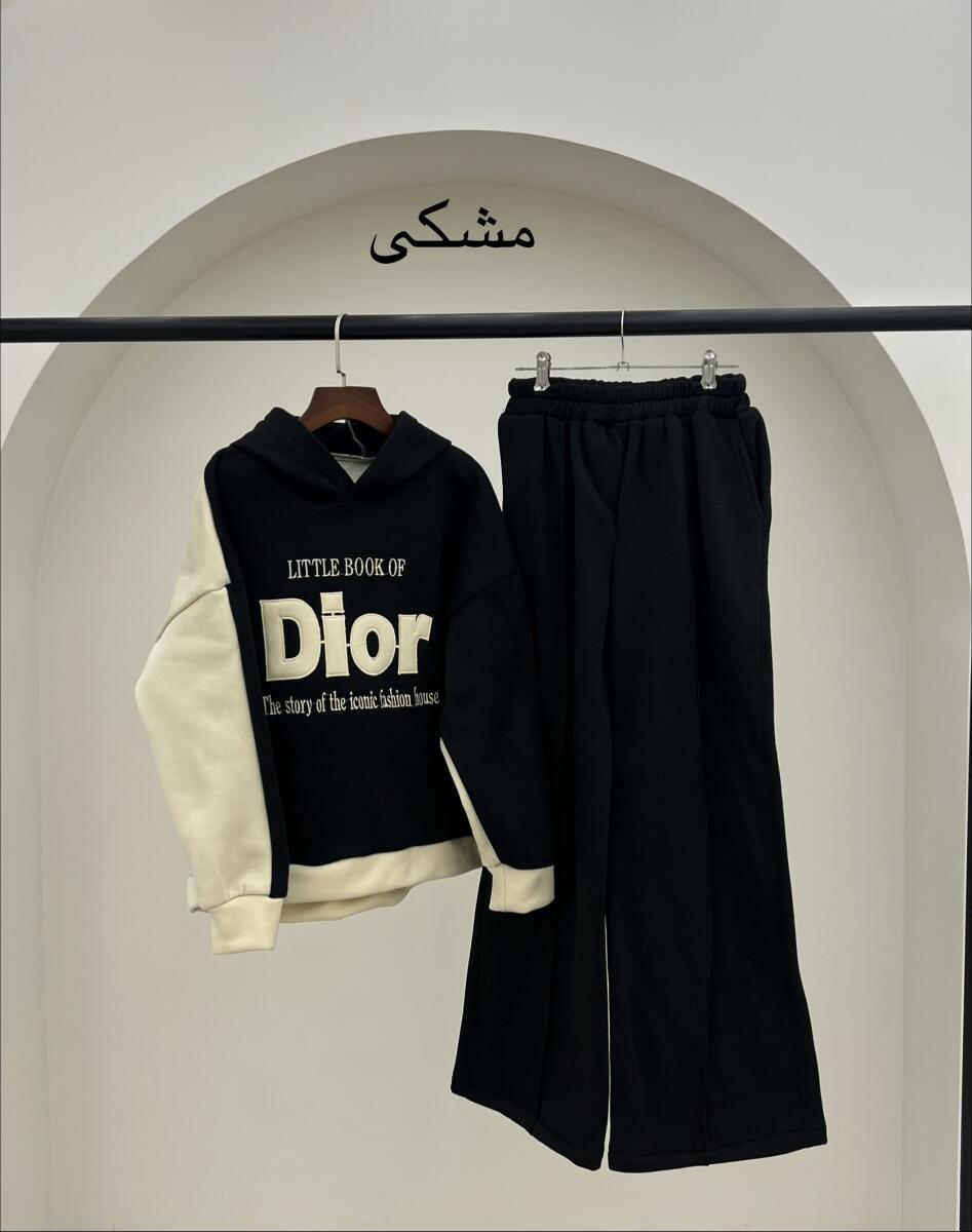 ست 2تیکه هودی کلاهدار گلدوزی شده و شلوار پارچه دورس pd483-13