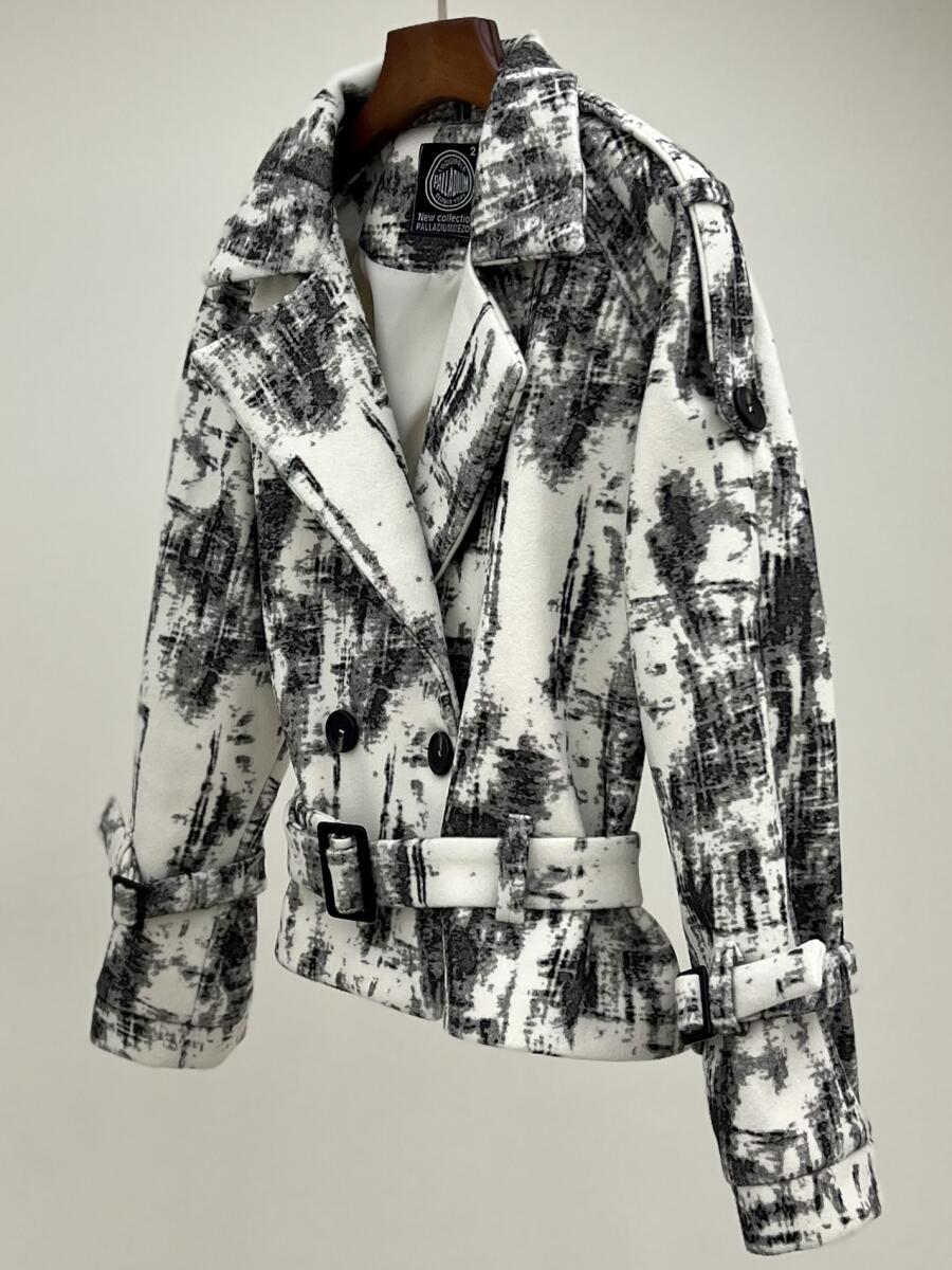 پالتو موهر 2دکمه طرح دار کمربنددار آستردار pd479-14