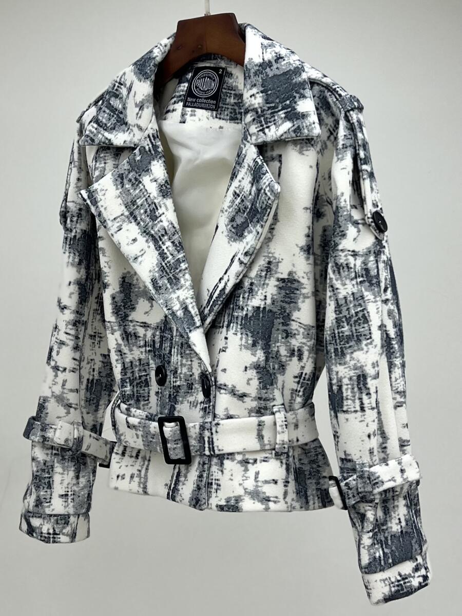 پالتو موهر 2دکمه طرح دار کمربنددار آستردار pd479-14