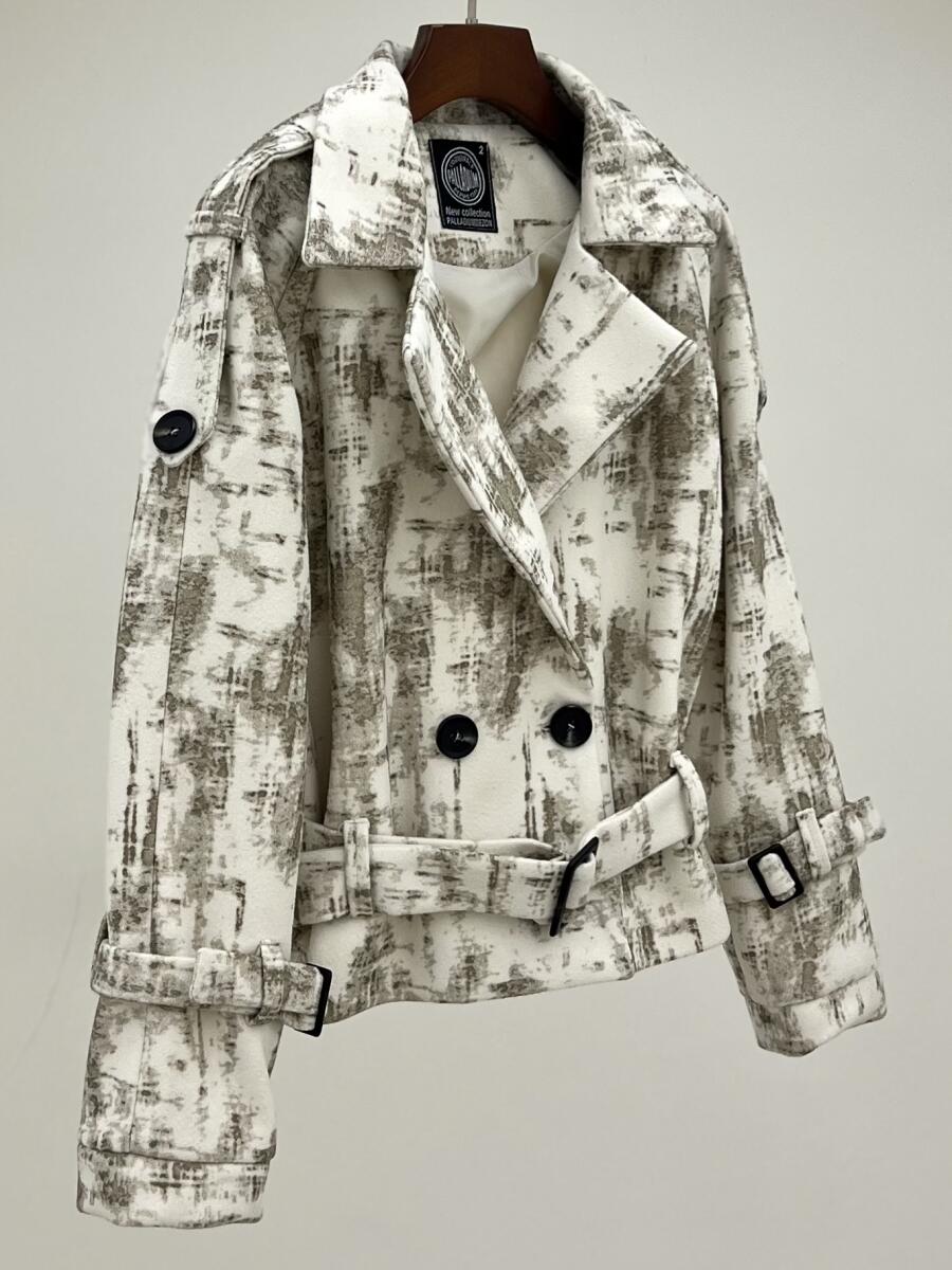 پالتو موهر 2دکمه طرح دار کمربنددار آستردار pd479-14