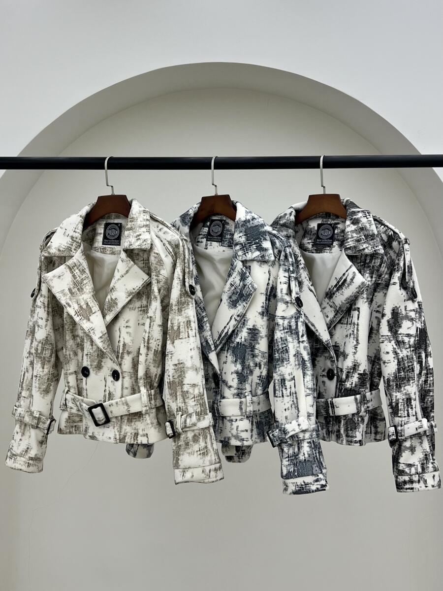 پالتو موهر 2دکمه طرح دار کمربنددار آستردار pd479-14