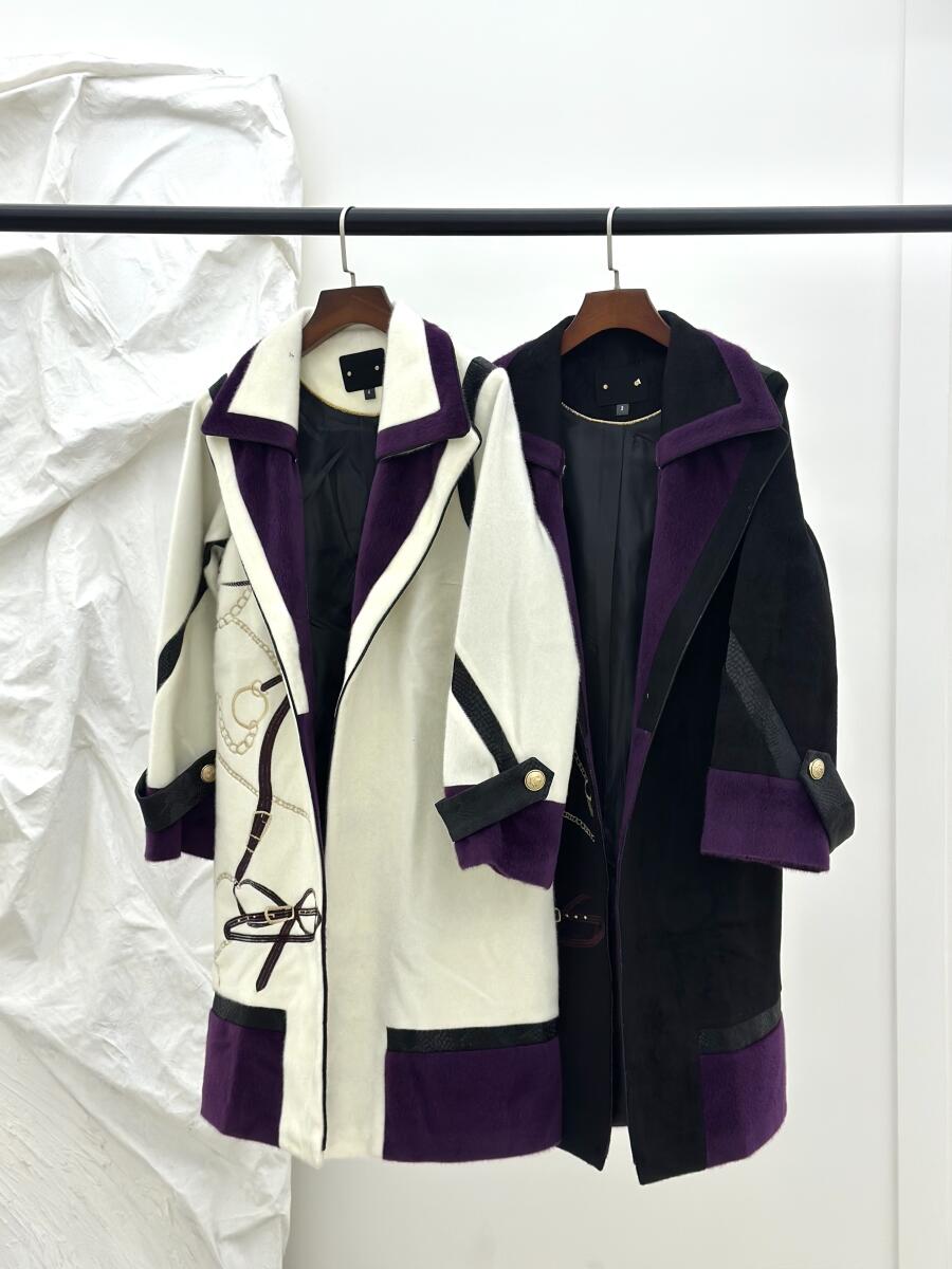 پالتو پوست مزونی گلدوزی شده طرح زنجیری خرج کار چرم آستردار pd495-11