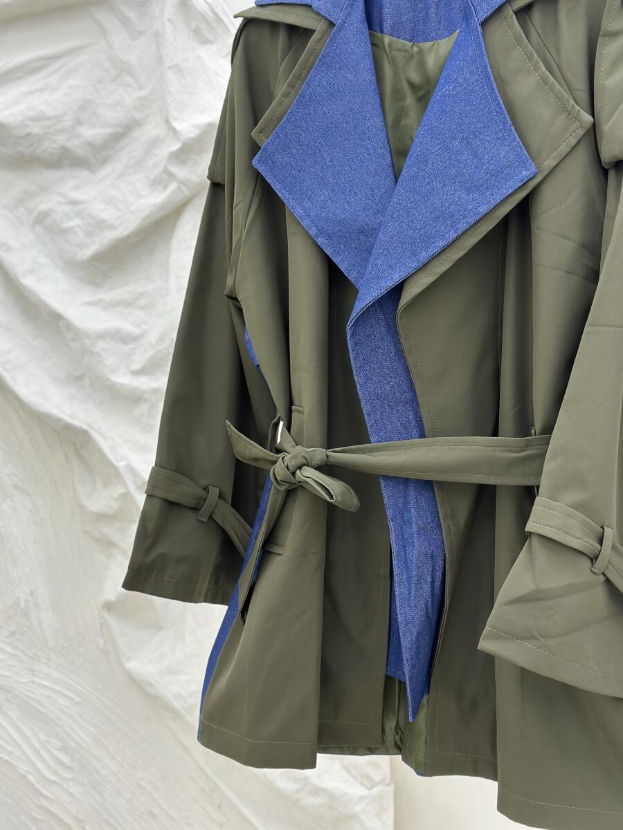 بارانی سانتانا یقه طرح دوبل خرج کار جین آستردار pd507-3