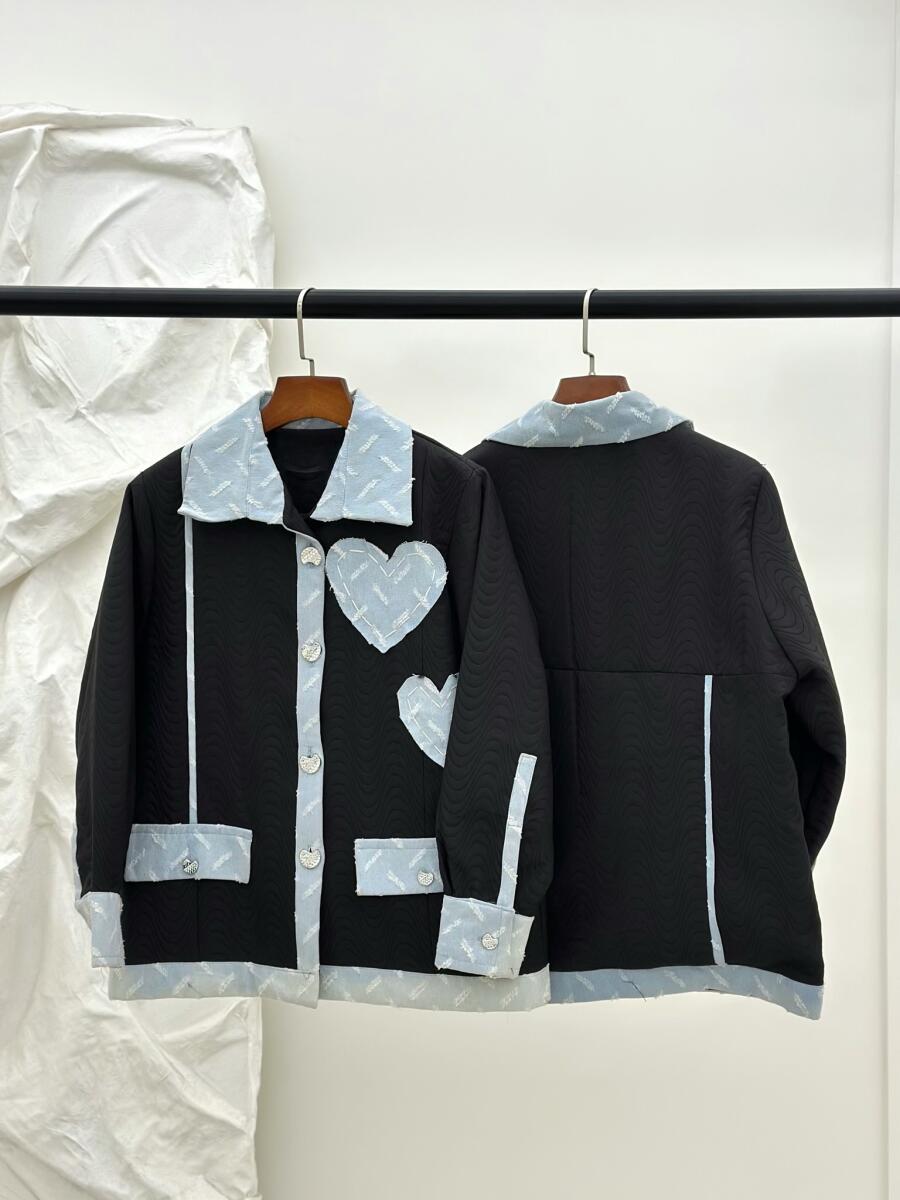 شکت اپلیکه دوزی شده جین طرح قلبی آستردار pd505-9