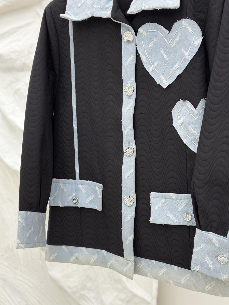 شکت اپلیکه دوزی شده جین طرح قلبی آستردار pd505-9