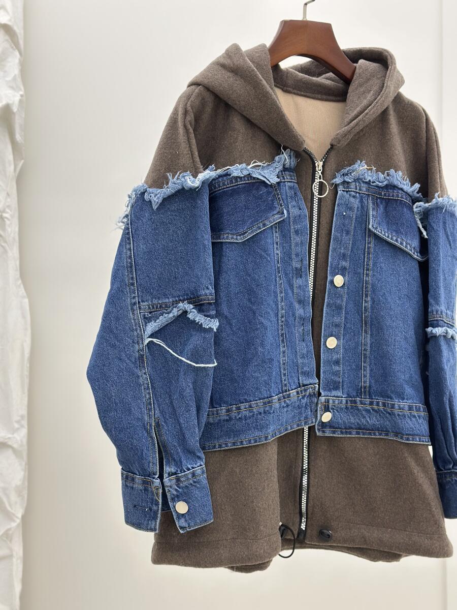 کاپشن زیپی ترکیب موهر وجین pd504-8