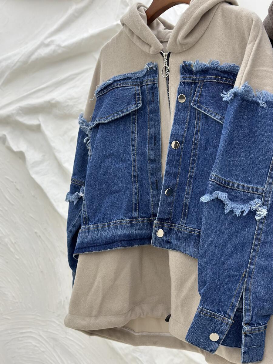 کاپشن زیپی ترکیب موهر وجین pd504-8