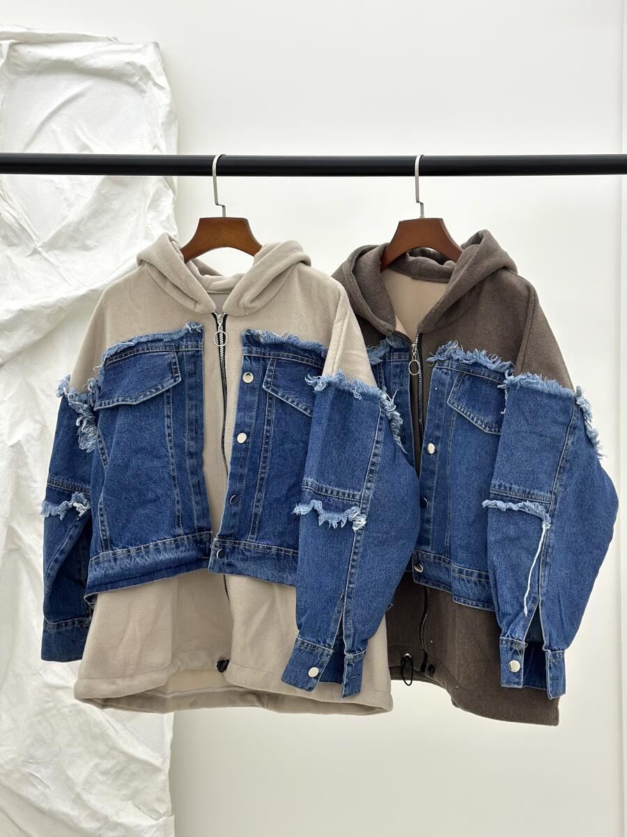 کاپشن زیپی ترکیب موهر وجین pd504-8