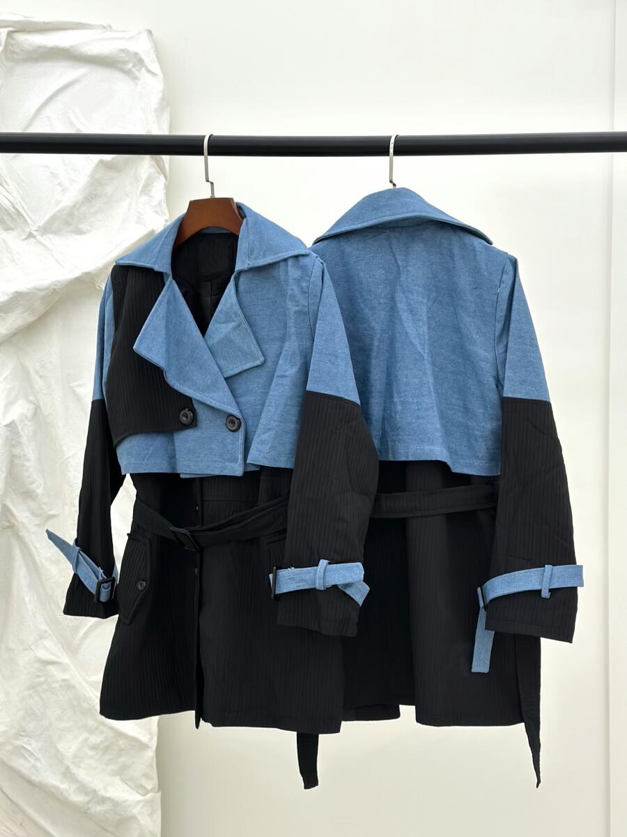 بارانی طرح میله ای خرج کار جین آستردار pd503-6