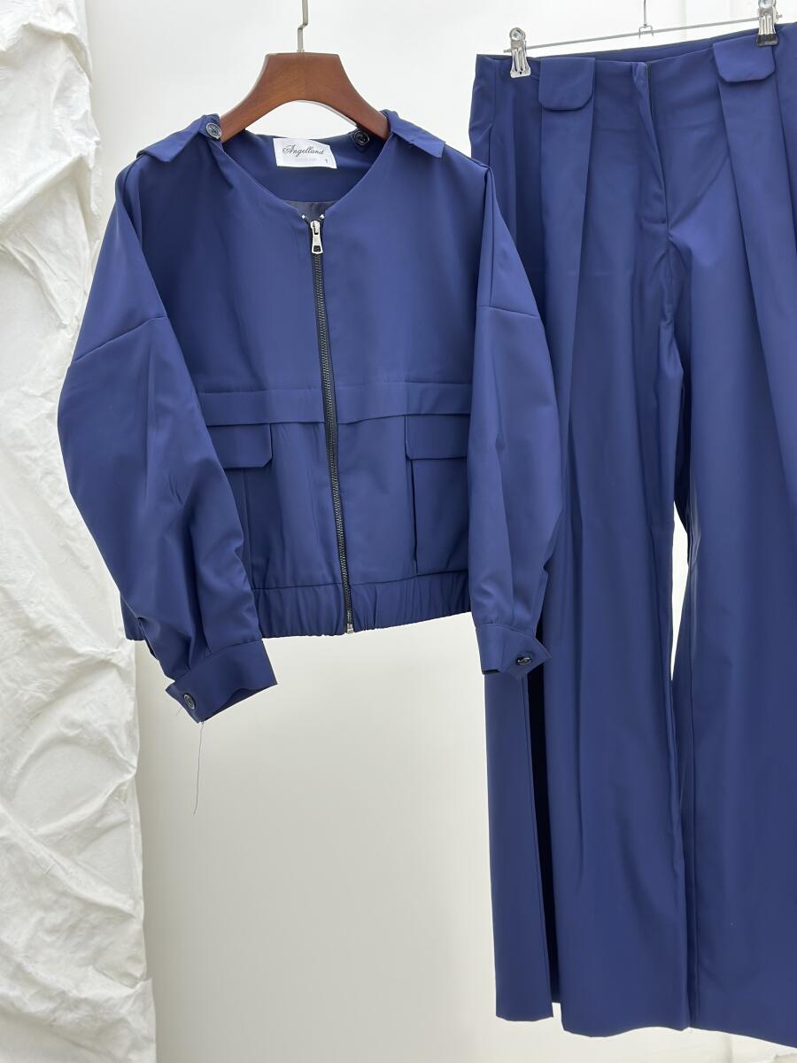 ست 2تیکه بامبر کلاهدار آستردار زیپی و شلوار بگ مموری pd502-14